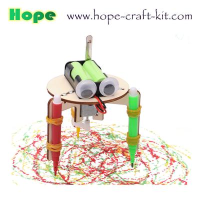 China Kids Scientific DIY  Toys Wooden Color Smart Graffiti Doodling Robots Easy Assembly for STEM physics Education OEM ODM à venda