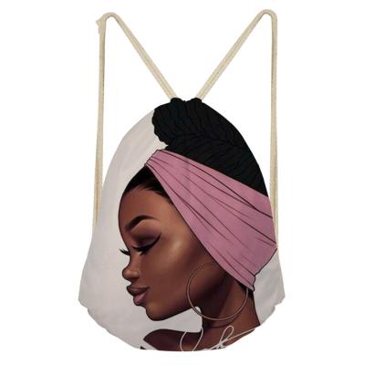 China Girls Anti-theft Afro Print Drawstring Bag Women Travel Bag Teenager Brown Girl Backpack Fashion Storage Bags for sale