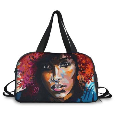 China High Quality Custom Afro Black Girl Art Travel Luggage Weekend Duffle Bags Organizer for sale