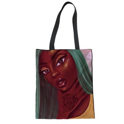 China African Girl Art Prints Women High Quality Luxury Custom Canvas Tote Bag With Pocket Shopping Bag for sale