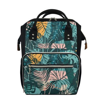 China Lightweight Palm Trees Designers Tropical Custom Mom Diaper Backpack Bags For Mother for sale