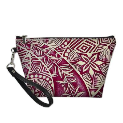 China High Quality Polynesian Custom Tribe Printing Waterproof PU Make Up Pouch Zipper Small Leather Makeup Cosmetic Bags for sale