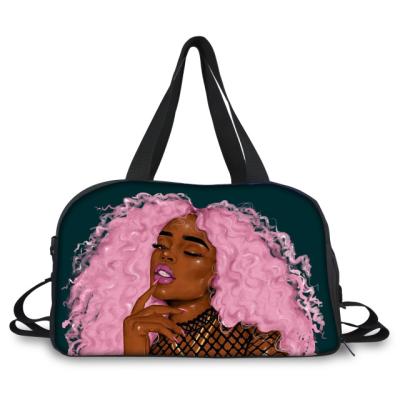 China High Quality Luggage Travel Bags Black Traveling Duffle Tote Canvas Weekend Bags Mala De Viag Art African Girls Printing Female Women Large for sale