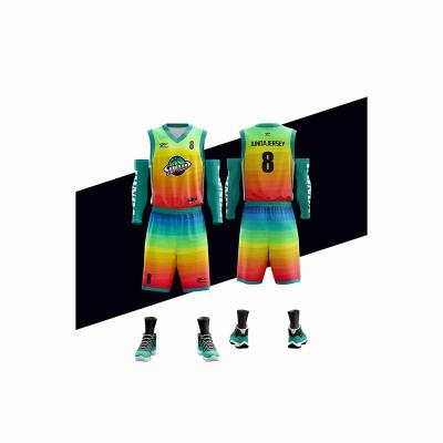 China Hot Sale Good Quality Breathable Popular Breathable Two Piece 100% Polyester Customized Basketball Uniform Set for sale