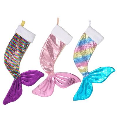 China Hot Selling Popular Christmas Gift Mermaid Glitter Stocking Stuffer Christmas Day Decorations Christmas Candy Bag Jars for sale