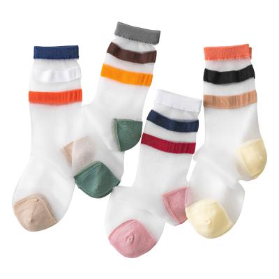 China Women Transparent Socks Perspective Color Stripes Summer Soft Crystal Socks QUICK DRY Silk Ankle Socks for sale