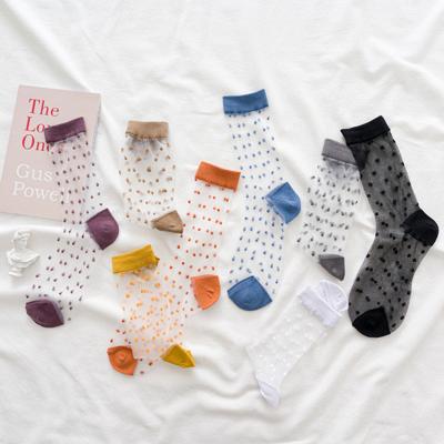 China New Design QUICK DRY Polka Dot Crystal Ins Crystal Fashion Socks Transparent Medium Tube Socks for sale