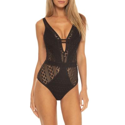 China New Arrivals Custom Made Breathable 2022 Women Stretch Crochet Lace Color Monokini Backless One Piece Swimsuit for sale