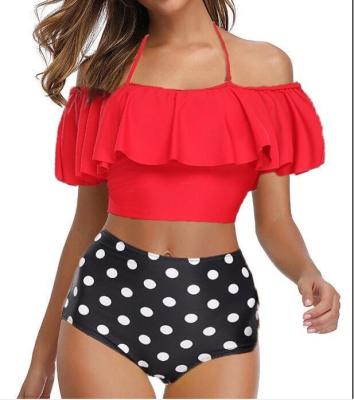 China Women Plus Size 2022 Custom Off The Shoulder Ruffle Swimsuit Swimwear High Waisted Ruffle Two Piece Bikini Set for sale