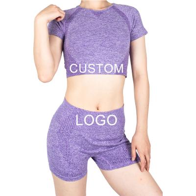 China Breathable Stain and Sweat-Wicking Women's Custom Yoga Gym Sets Seamless Soild Sportswear Sportswear Both Pieces of Yoga Set Shorts for sale