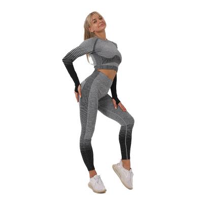 China Breathable Custom Logo 5 Piece Women Sportswear Women Sportswear Long Sleeve Active Crop Top 5 Piece Fitness Suit Gym Workout Clothing Seamless Yoga Set for sale