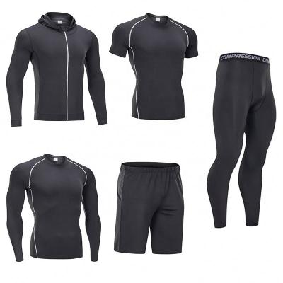 China Hot Selling Breathable Men 5pieces Gym Fitness Set Quick Dry Sports Suits Wear Basketball Suits Workout Stretchy Running Clothing for sale