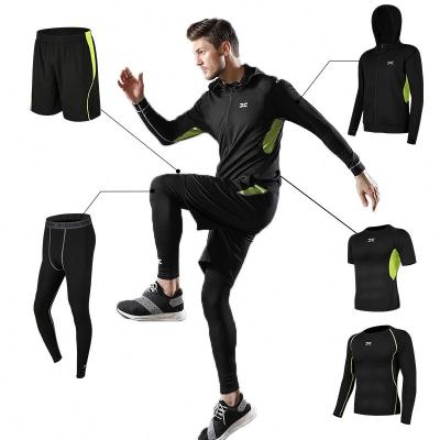 China Running Soft Sportswear Men's Hoodies 5pcs Breathable Set Breathable Gym Sports Custom Wholesale Mens Fitness Shirts Wear Training Suit for sale