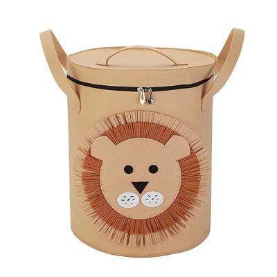 China Upin 2022 Viable New Large Capacity Lion Felt Storage Bucket Lid Felt Storage Barrel And Playmat for sale