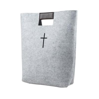 China Normcore / Minimalist Upin Amazon Tending Gray Color Felt Tote Felt Church Shopping Bag Hollowed Out Foldable Bible Cross Bag for sale