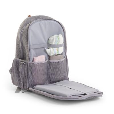 China Gray Felt Eco-friendly Fabric Upin Mother Baby Backpack Diaper Caddy Organizer Bag With Leather Strap for sale