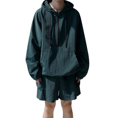 China Breathable Wholesale Mens Street Wear Anorak Jacket Oversized Hoodie And Shorts Set Unisex for sale