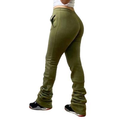 China 2022 OEM Logo Women Heavy Cotton Ruched Anti-Wrinkle Custom Bottom Pants Stacked Sweatpants for sale