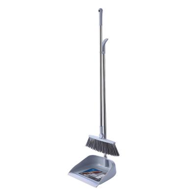 China New Design Home Foldable Iron Long Handle Broom and Clean Dustpan Sweeping Brush Set for sale