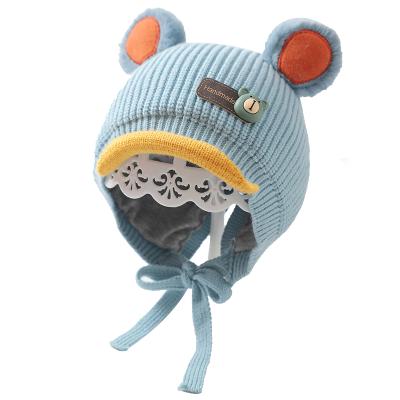 China Autumn And Winter Hearing Protection Hat Soft Newborn Warm Cute Bear Knitted Hat for sale