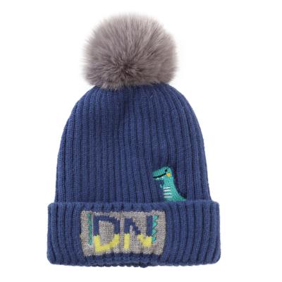 China COMMON Spot 1-5 Year Old Kids Dinosaur Knitted Winter Baby Hat Set Winter Warm Hat Knitted Beanies Knitted Hat for sale