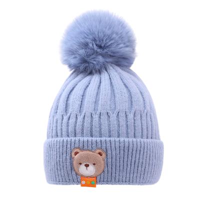 China Soft Wholesale Cute Baby Hat Pompom Knitted Children's Baby Bear Baby Winter Hat for sale