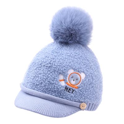 China 2021 new design children's softly cute plush warm pom pom baseball cap set for sale