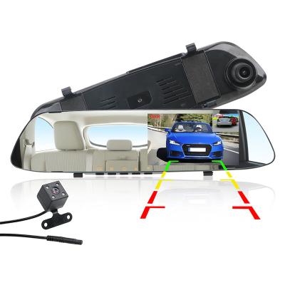 China NIGHT VISION FULL HD 1080P 4.3 inch Dual Lens Front and Rear Dashcam G-sensor Motion Detection Rear View Mirror Dash Camera for sale