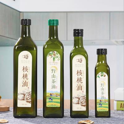 China Food 250 500 750 Square 1000ml Olive Oil Marasca Glass Bottles With Screw Cap for sale