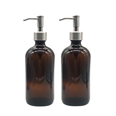 China 500ml Shampoo Hand Sanitizer Bottles Glass Lotion Bottle Boston Bottle Pump Head for sale