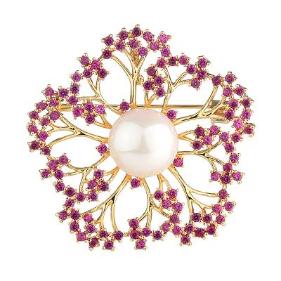 China 2021 Wedding Pin Pearl Flower Shaped Gorgeous Fashion New Arrival Zircon Stone Luxury Elegant Colorful Flower Brooch Gir Bridal Jewelry for sale