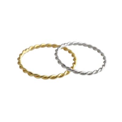 China Wholesale Punk 2022 S925 Sterling Silver Tiny Thin Twisted Ring Gold Tiny Thin Twisted Ring Gold Platinum Multi Size Small Real Twist Band Silver Ring for sale