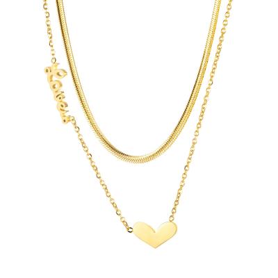 China CLASSIC Custom Hot Selling Stainless Steel Necklace Hot Sale Double Layered Gold Heart Letter Pendant Choker Jewelry Titanium Women for sale