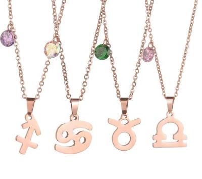 China Retro New Sale Vintage Stainless Steel Necklace Rose Gold Simple Zodiac Pendant Titanium Necklace Jewelry Hot Charm Chain Statement for sale