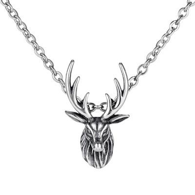 China Hiphop 2020 Hot Sale Stainless Steel Deer Charm Statement Custom Retro Titanium Steel Animal Hip Hop Necklace Jewelry Men for sale