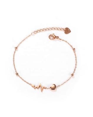 China 2021 Wholesale CLASSIC Rose Gold Hearbead With Heart Charm Pendant Anklet Stainless Steel O Linked Chains Summer Jewelry Simple Women for sale