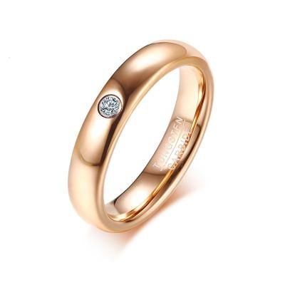 China Punk 2021 New Fashionable High Polishing Finish Simple Wedding Rose Gold Cubic Zirconia Ring Hot Selling Tungsten Carbide Band Rings for sale