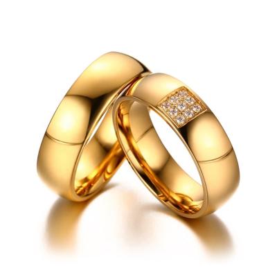 China Romantic Cubic Zirconia Gold Stainless Steel Couples Rings Band Bridal Jewelry Wholesale Vintage ZC Titanium Engagement Rings Men Women for sale