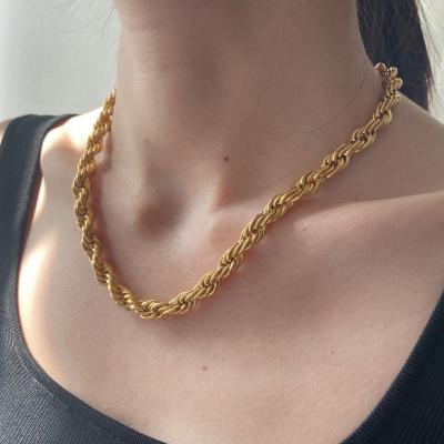 China Chunky Necklace Thick Chain Hip Hop Jewelry New Twisted Rope Chain Gold Stainless Steel Hip Hop Wholesale Hiphop Jewelry 2021 hot for sale