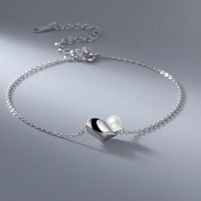 China CLASSIC 2021 Hot Selling 925 Sterling Really Silver Necklace Bracelet Earring 3 Sets Platinium Freshwater Pearl Heart Jewelry Sets for sale