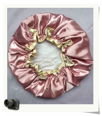 China Yiwu factory double layer plain color shower cap satin adjustable shower cap for sale