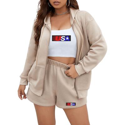 China Reversible Women's Plus Size 2 Piece Outfit Sweatsuit Sets Zip Up Hooded Sweatshirt Shorts for sale