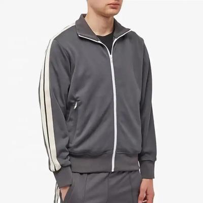 China Reversible Men's Training Wear Polyester Zip Up Track Side Stripes Sports Jacket for sale