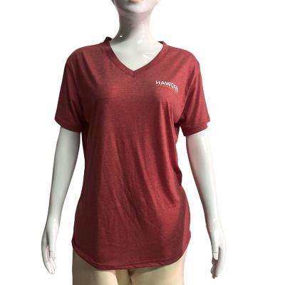 China Anti-wrinkle Tri blend Tshirt Printed Ladies 50%polyester 25%cotton 25%rayon Short Sleeve V Neck T-shirt For Women for sale