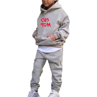 China Casual OEM Autumn Winter Boys Solid Hoodies Jogger Sets Plain Custom Logo Cotton Kids Tracksuits Clothing Sets for sale