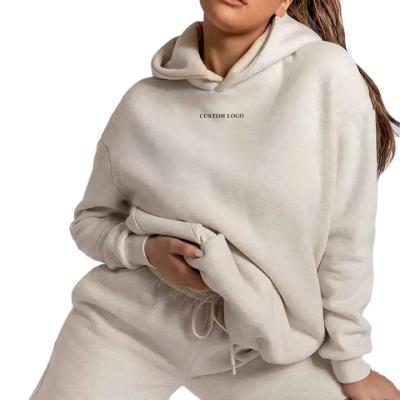 China Anti-wrinkle Custom Logo Hoodies Women's Plain Embroidered Loose 100%Cotton Sweatshirts Women Oversized Hoodies for sale