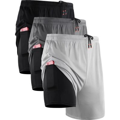 China Anti-wrinkle Custom Workout with Liner and Pockets Shorts Men Fitted Running Athletic Polyester Shorts for sale