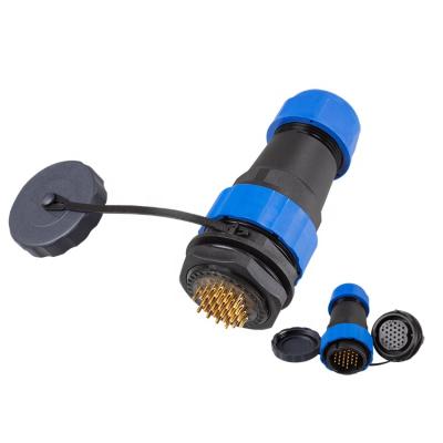 China Latest Hot Selling IP68 Threaded Circular Plastic Power Plug SD28 Locknut 26 Pin 5A M28 Power Socket Circular Waterproof Connector for sale