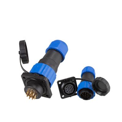 China Hot Selling Latest IP68 Power Threaded Panel Mount SD20 Square 12 Pin 5A Power Socket Plastic Circular Male Female Connector for sale