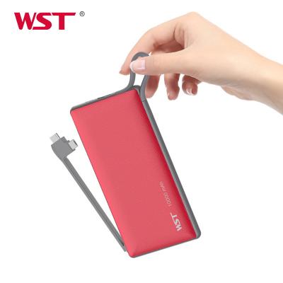 China LED display promotional gift dual input/output power bank 10000mah powerbank with built in cable for sale